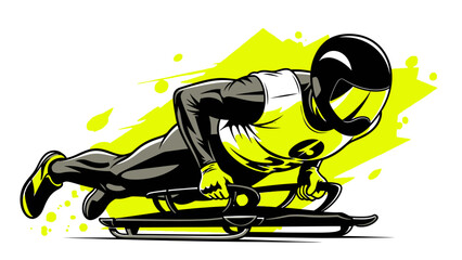 Dynamic athlete speeding down icy track on sled for thrilling winter sports competition design  © Thamseer