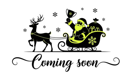 Dynamic silhouette of Santa Claus flying sleigh pulled by reindeer delivering presents on a magical Christmas Eve night