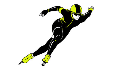 Dynamic speed skater in aerodynamic black suit leans low for maximum velocity during intense competition  © Thamseer