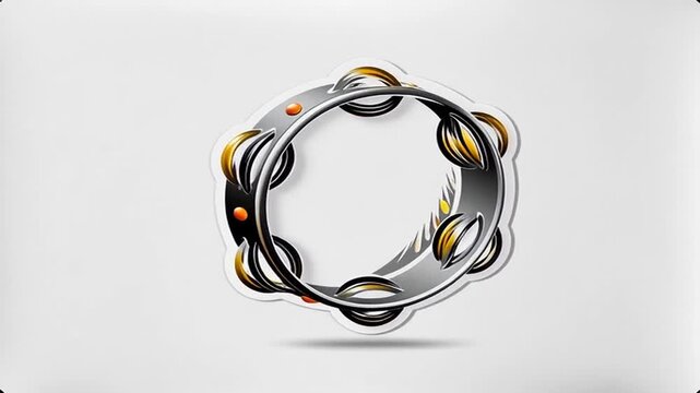 A stylized tambourine with black and gold jingles on a white gradient background design element