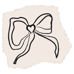 Ribbon doodle scrapbook. Cut-out element from old paper. Romantic holiday ribbon for collage decoration, sticker. Chalk lines, vintage craft paper. Vector illustration.