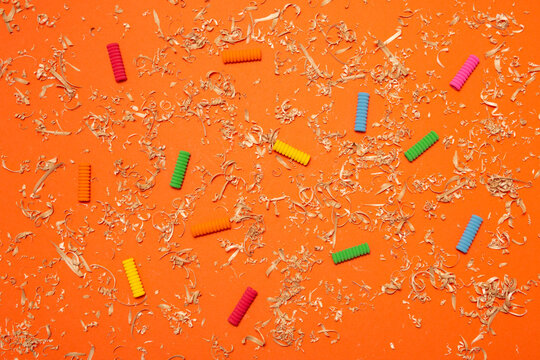 Children's, knitted, orange background