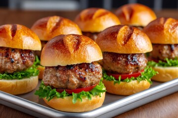Mini burgers with beef patties and fresh vegetables