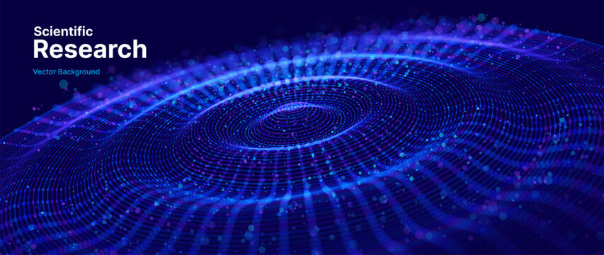 Digital Wave Circle Audio Lines Grid Big Data Background. Spreading Sound Waves Circles. Visual Data. Futuristic Circular Sound Wave. Big Data Visualization. 3D Virtual Space VR Cyberspace. Vector.