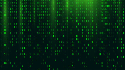 Green Matrix Glitch Code. Abstract Binary Software Programming Code Background. Binary Digits Matrix. Digital Data Cyber Security Technology Concept. Vector Illustration.