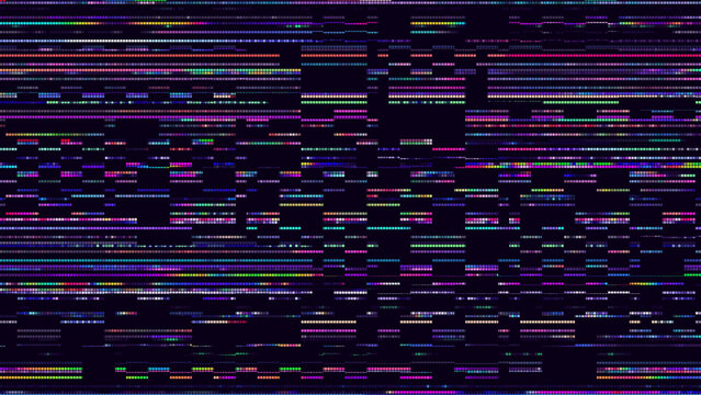 Glitch Pixels Screen. Abstract Cyberpunk Purple Glitched Background. Abstract Noise Effect, Error Video Damage, Stylized Data Corrupted Lines. Vector illustration. 