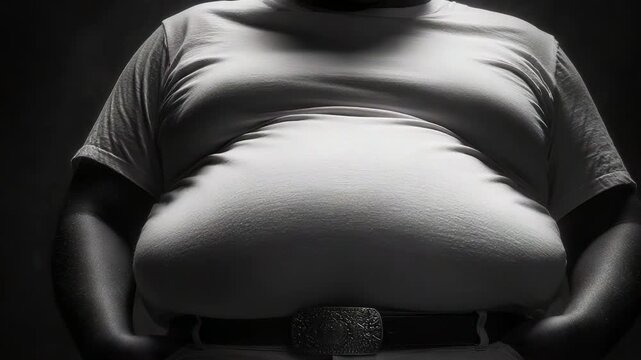 A close-up view of a person's torso emphasizing body shape and contours, showcasing the impact of lifestyle choices on health and self-image in a dramatic lighting setting.