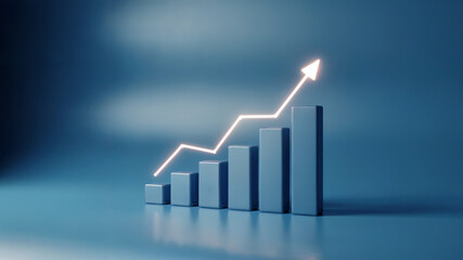 3D Business Growth Bar Chart with Upward Arrow