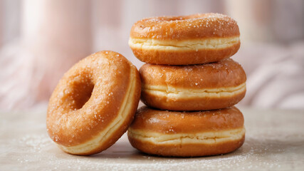 Fresh Glazed Donuts Stack on Table