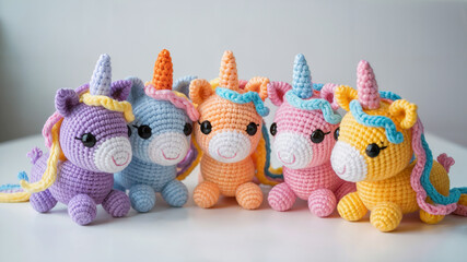 Handmade Crochet Unicorn Toys in Colorful Set