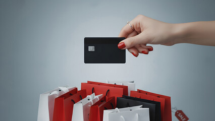 Luxury retail therapy with credit card shopping bags and sale tags in modern consumer lifestyle concept for ecommerce and fashion marketing visuals