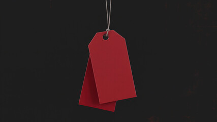 Red Hanging Blank Tag on Dark Background
