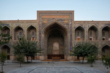 Registan Square Madrasa Courtyard with Ornate Tilework and Archways - Samarkand - Uzbekistan