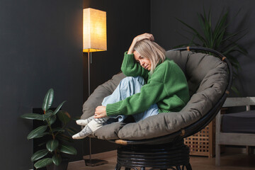 Middle age Sad Woman at Home