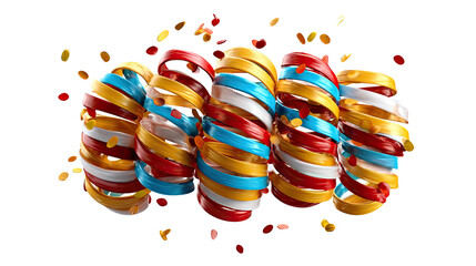 Festive Streamers in Celebration: A vibrant explosion of colorful streamers, spiraling upwards with joy. These curling ribbons create a playful, celebratory scene, with each strand a unique hue.