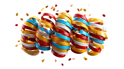 Festive Streamers in Celebration: A vibrant explosion of colorful streamers, spiraling upwards with joy. These curling ribbons create a playful, celebratory scene, with each strand a unique hue.