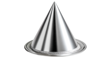 Geometric Metallic Sculpture: A captivating sculpture of a metallic cone and base that showcase sleek, polished surfaces. 