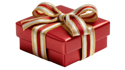 Wrapped Gift: A vibrant red gift box is adorned with a decorative ribbon, signifying the joy of giving and receiving, evoking a sense of celebration.