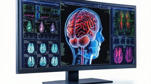 Video A computer monitor displaying brain activity scan