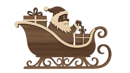 Wooden santa claus riding a sleigh with presents - christmas holiday symbol design