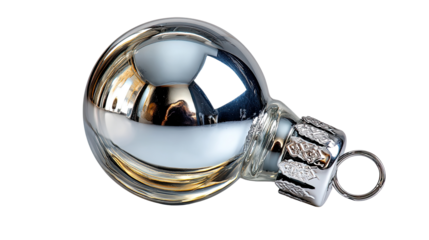 Shimmering Ornament: A close-up shot of an elegant, silver Christmas ornament with a shiny, reflective surface, ready to add a touch of sparkle to festive celebrations.