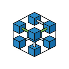 Blue Cubes Connected Network Icon for Technology Design