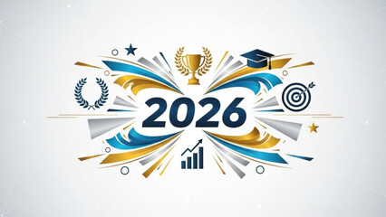 Obraz premium 2026 graduation and success concept featuring academic symbols and growth charts ideal for educational or New Years themes