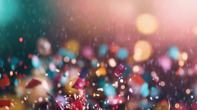 Video A celebration scene with colorful confetti falling from above, perfect for party or event ry