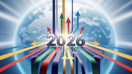Bright future ahead 2026 global growth arrows ascending towards success and opportunity worldwide