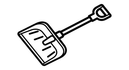 Minimalist black and white outline snow shovel vector icon a simple tool for winter snow removal isolated on white background