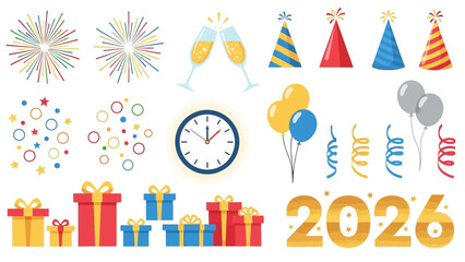 Celebration Icons Set &ndash; Fireworks, Balloons, Champagne