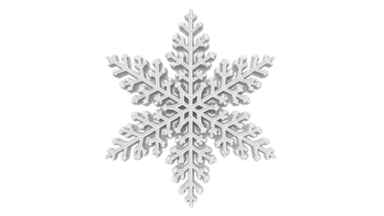 Shimmering silver snowflake ornament isolated against a clean white background, representing winter's delicate beauty and festive holiday season.