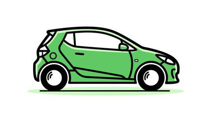 Green compact car illustration simple flat vector design for automotive industry transportation concept isolated on white