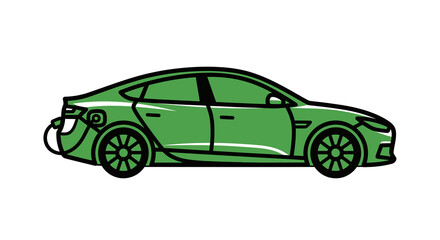 Green electric car charging modern sedan vehicle with plug connected eco-friendly transportation concept for automotive industry