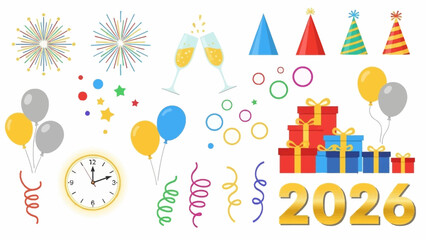 Colorful New Year Elements &ndash; Balloons, Hats, Gifts