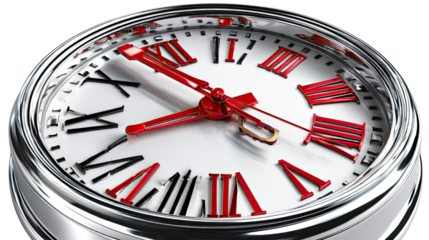 Timeless Precision: A close-up view of a classic clock showcasing meticulous craftsmanship. The clock face displays Roman numerals and the intricate hands mark the passage of time.