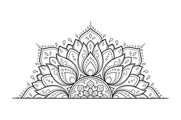 Circular pattern in form of mandala with flower for Henna, Mehndi, tattoo, decoration. Decorative ornament in ethnic oriental style. Outline doodle hand draw vector illustration.