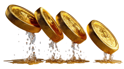 Golden Coin Cascade: A captivating visual of golden coins in mid-air, creating a dynamic cascade, as a symbol of prosperity.