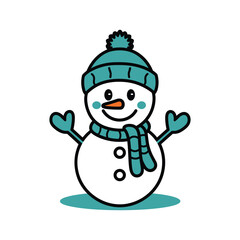 Cute Snowman Illustration with Winter Hat, Mittens, and Scarf on White Background