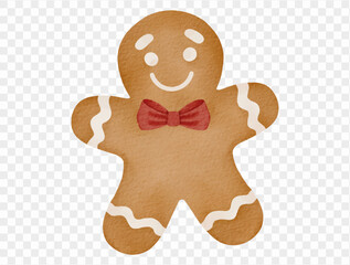 Watercolor gingerbread man cookie cute Christmas holiday festive dessert illustration. Vector.