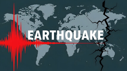 Global earthquake impact illustrated with seismic waves and cracked world map