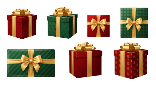 Collection of christmas gift boxes with ribbons isolated on transparent background - Powered by Adobe