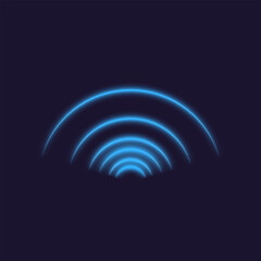 Abstract Blue Neon Concentric Arcs Expanding on a Dark Background Illustrating Digital Sound, Signal, or Radio Waves