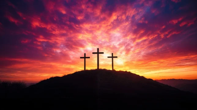 Reverent Silhouette of Golgotha Under Colorful Sky