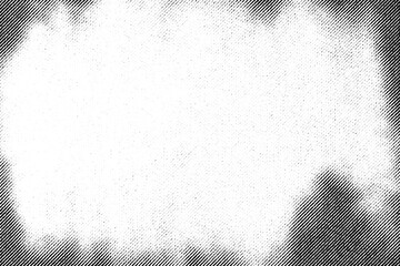 Macro of rough diagonal halftone shading creating an irregular grunge cloud frame, black on transparent PNG with bright open center.