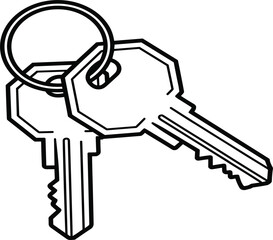 Minimalist vector outline collection of multiple keys attached to keyrings, ideal for security, access, house ownership, and property pictogram graphics