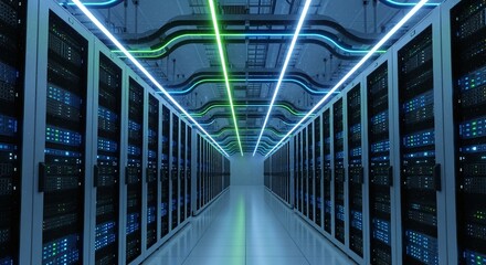 Server room data center technology infrastructure network computing digital storage processing hardware security cyberspace connectivity future