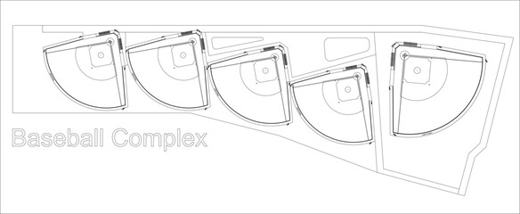 Top Down 2D Plan View of a Baseball Complex Layout