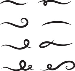 Black vector set of abstract floral design elements, silhouettes, and swirling line art icons for decoration