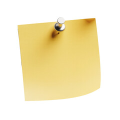 Bright yellow sticky note secured with a red pushpin curled corner Overlay PNG isolated on Transparent Background